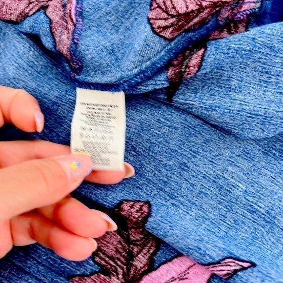 FREE PEOPLE S Tree Swing Tunic Top Mini Dress Blue Floral Cutout Flowy Boho XS - Picture 11 of 16